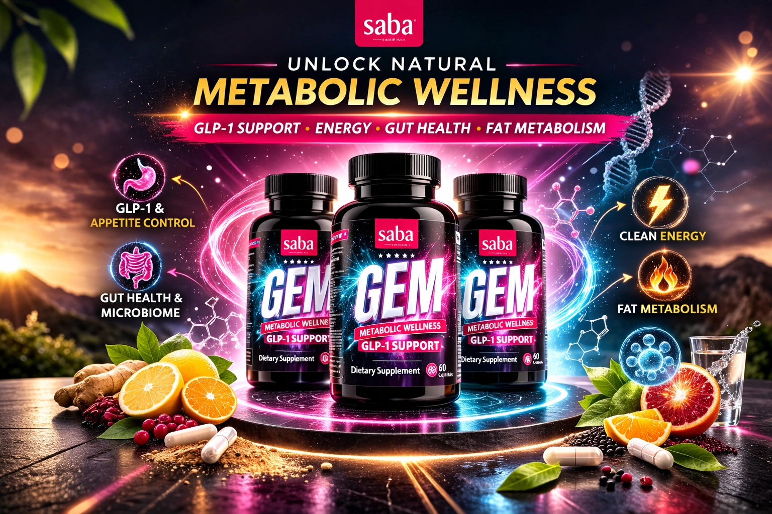 Saba GEM A Natural Metabolic Wellness GLP-1 Supplement for Energy & Gut Health