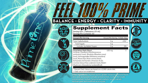 Saba Prime One liquid adaptogen for stress relief and cortisol balance